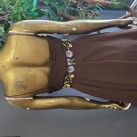 Vintage Eva Blue Brown Floral Mesh Knee Length Y2K Dress Size M - Picture 7 of 9